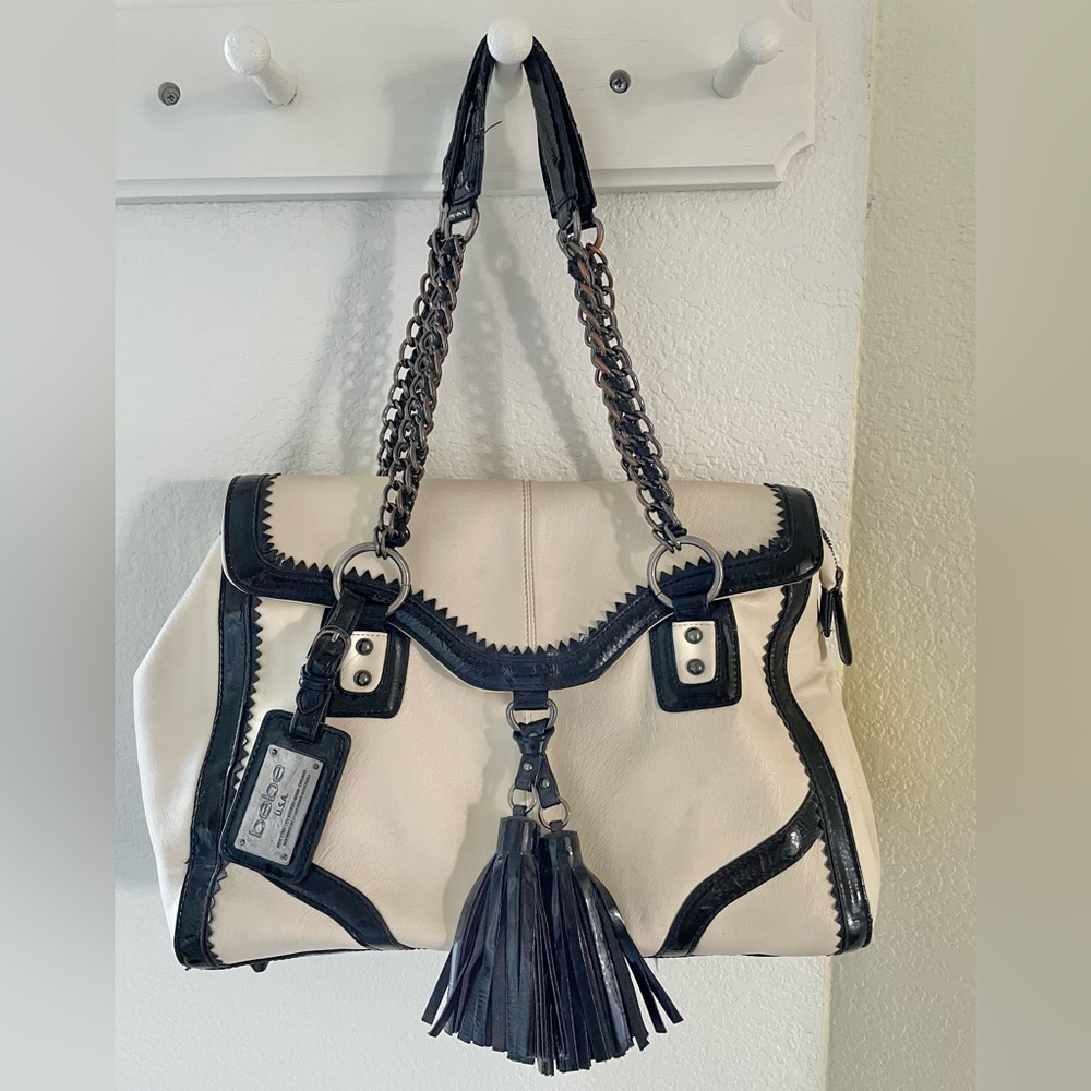 Bebe White/Ecru & Black Handbag